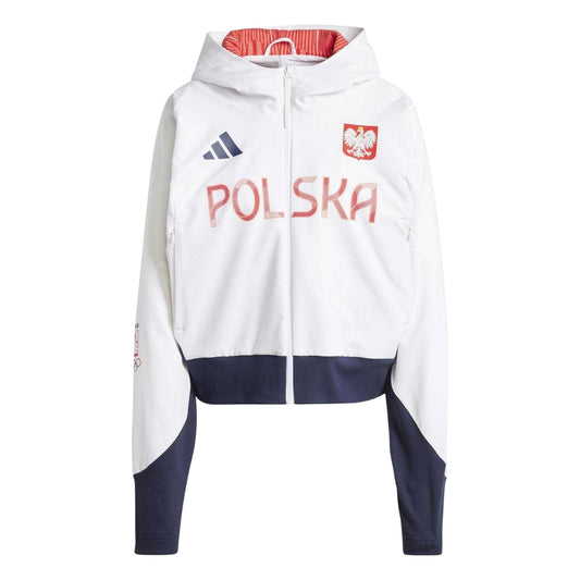 White - Front - Adidas Womens-Ladies Poland Tracksuit Top