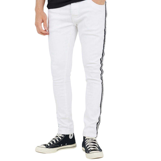 White - Front - Brave Soul Mens Contrast Striped Taped Jeans