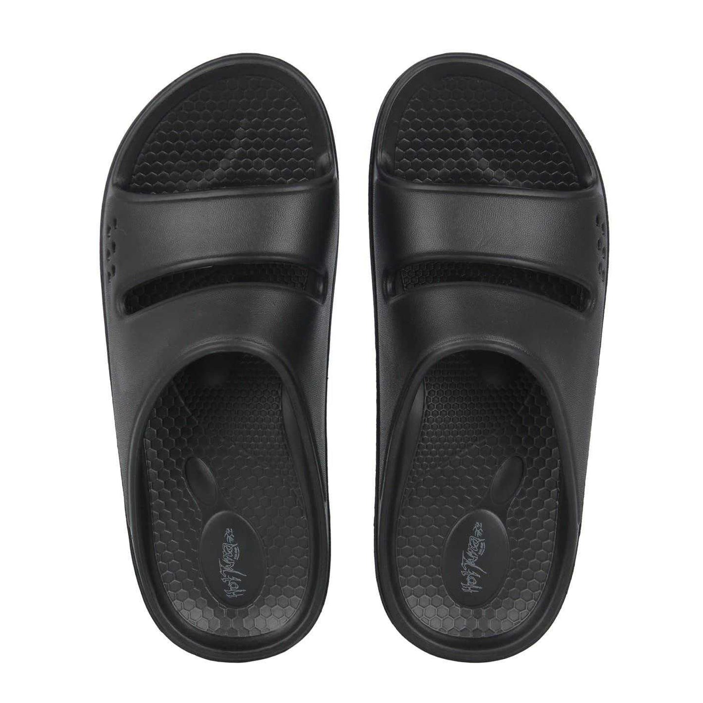 Black - Side - Hot Tuna Womens-Ladies EVA Double Strap Flat Sliders