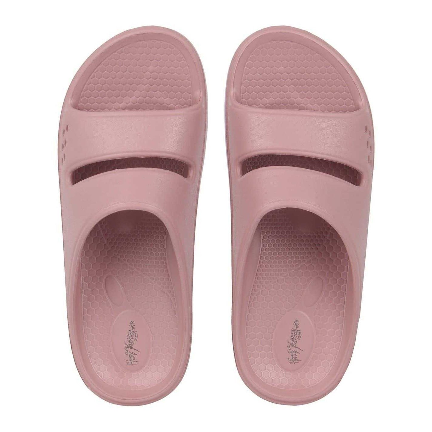 Pink - Side - Hot Tuna Womens-Ladies EVA Double Strap Flat Sliders