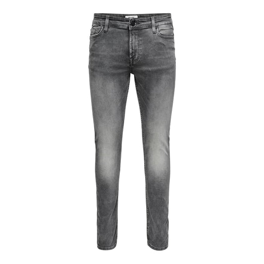 Grey - Front - Only Mens 5 Pockets Slim Jeans