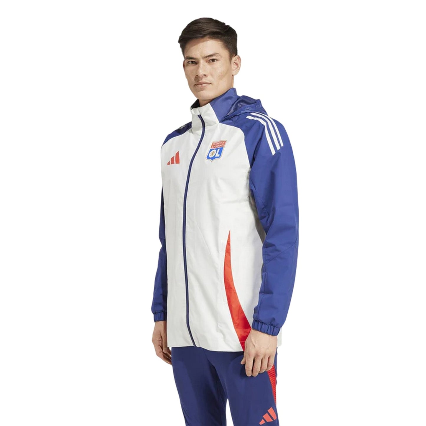 White - Pack Shot - Adidas Mens Olympique Lyonnais Tiro 24 Waterproof Jacket