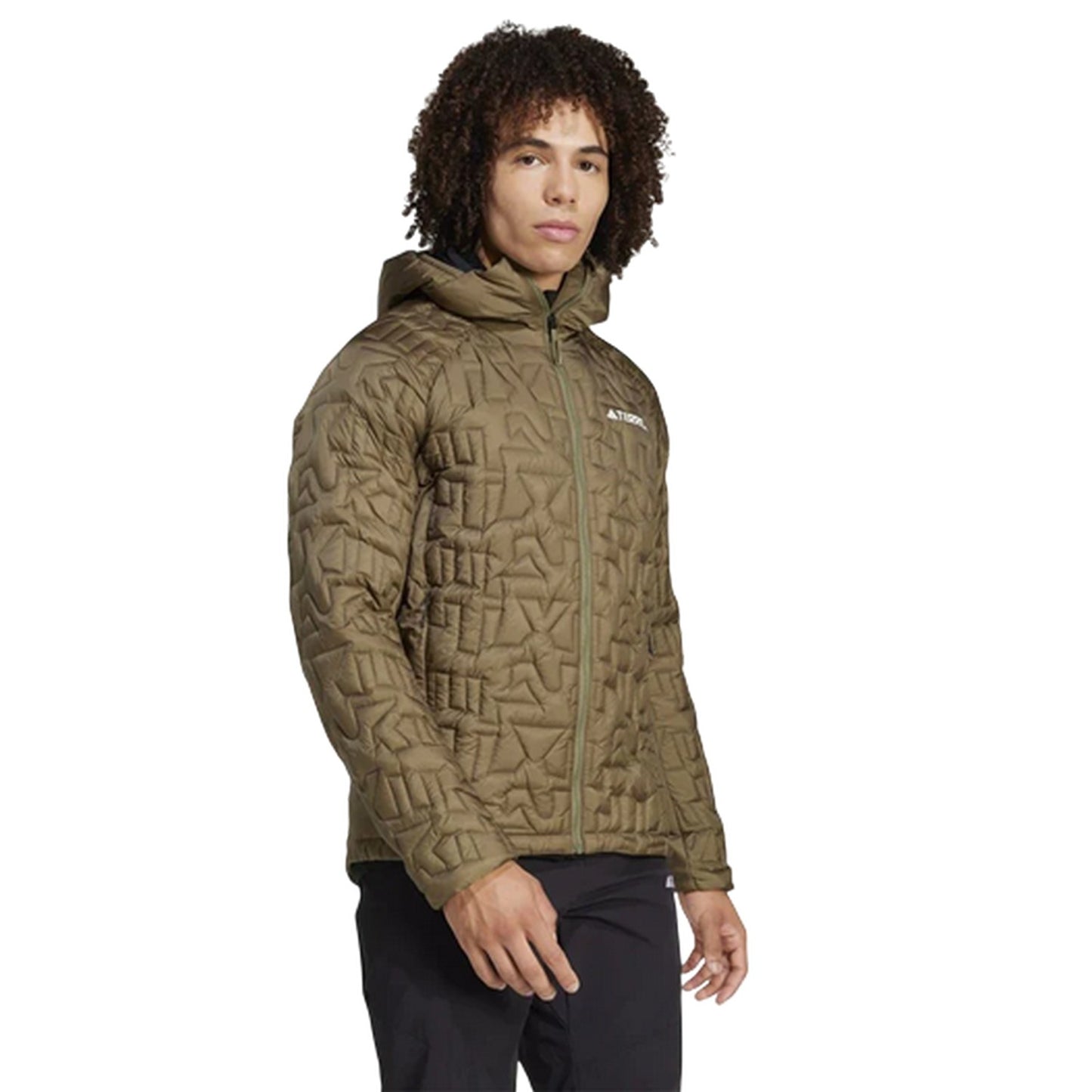 Olive Strata - Lifestyle - Adidas Mens Geometric Waterproof Puffer Jacket