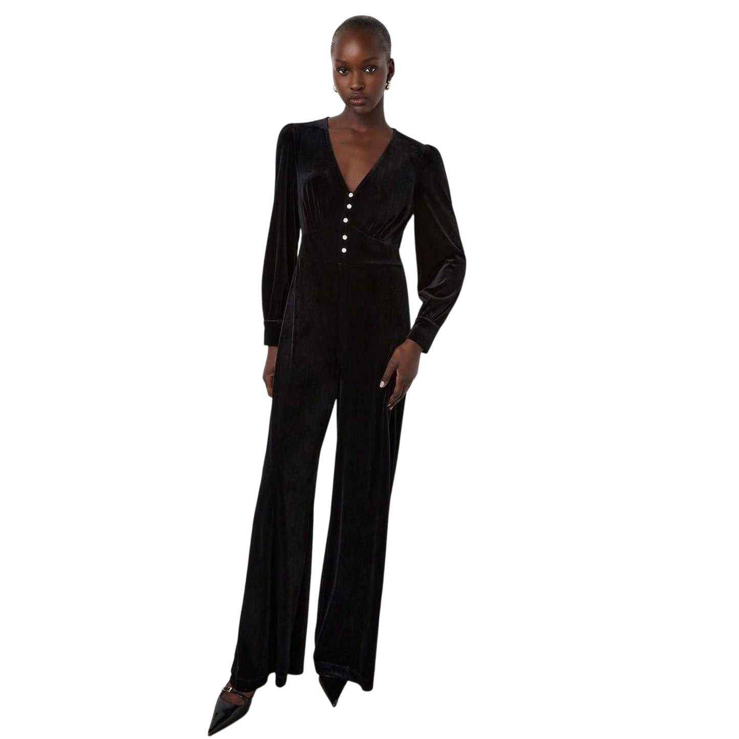 Black - Lifestyle - Finery Womens-Ladies Posie Velvet Long-Sleeved Jumpsuit