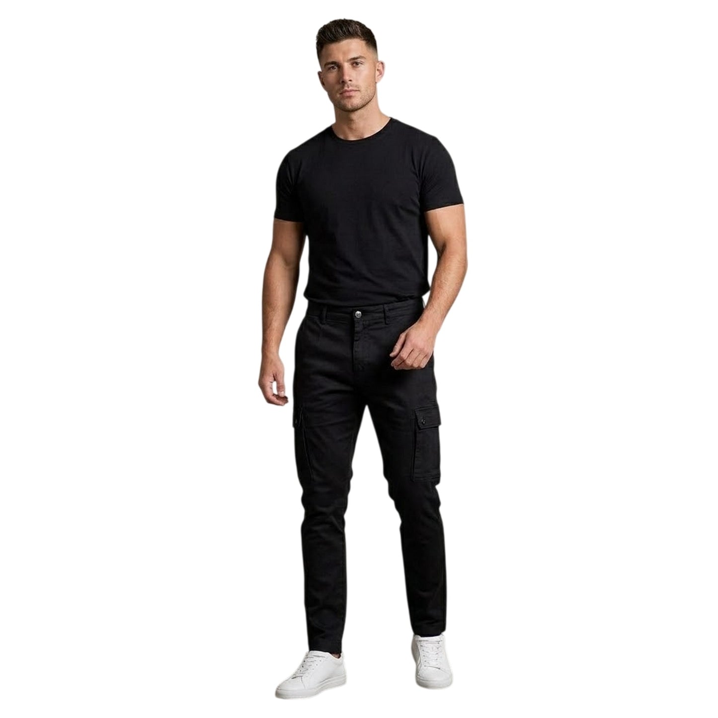 Black - Lifestyle - Replay Mens Cotton Denim Slim Cargo Trousers