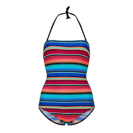 Multicoloured - Front - Zoggs Womens-Ladies Mexicali Striped Strapless One Piece Swimsuit