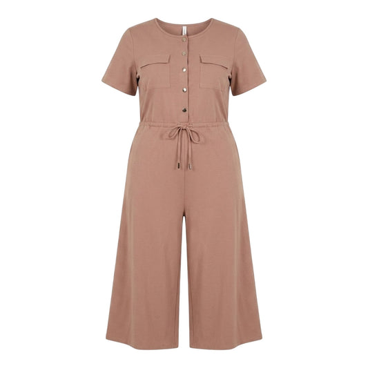 Mushroom - Front - Brave Soul Womens-Ladies Wide Leg Short-Sleeved Jumpsuit