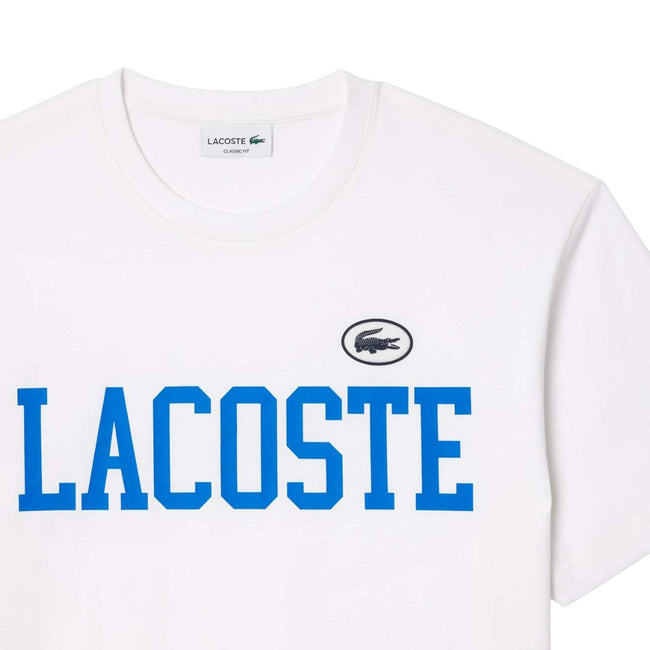White - Side - Lacoste Mens Contrast Cotton Badge T-Shirt