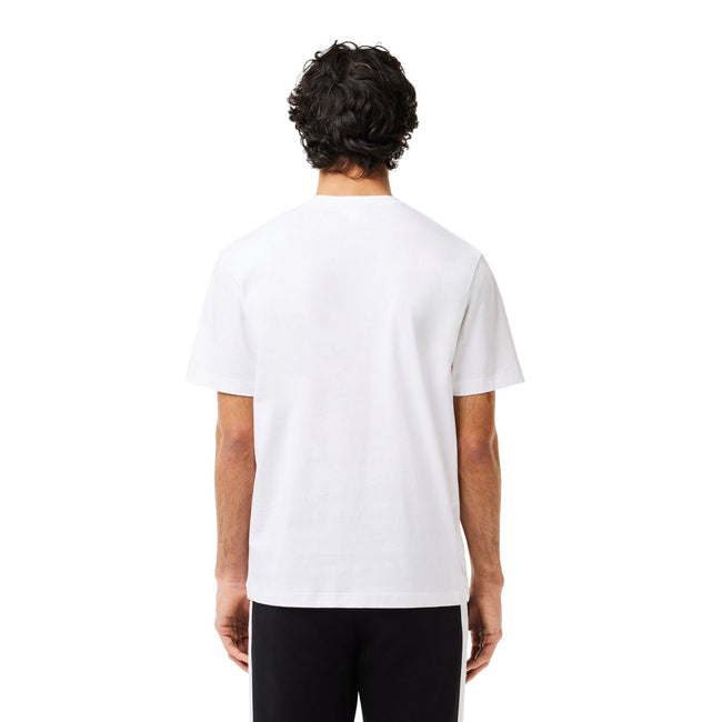 White - Back - Lacoste Mens Contrast Cotton Badge T-Shirt