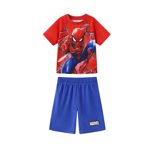 Red-Blue - Front - Spider-Man Childrens-Kids Crew Neck Short-Sleeved T-Shirt & Shorts Set