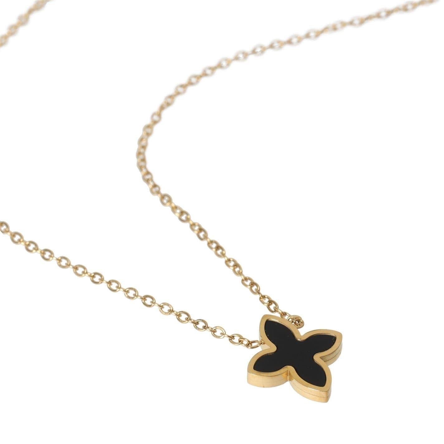 Gold-Black - Side - Miso Stainless Steel Flower Necklace