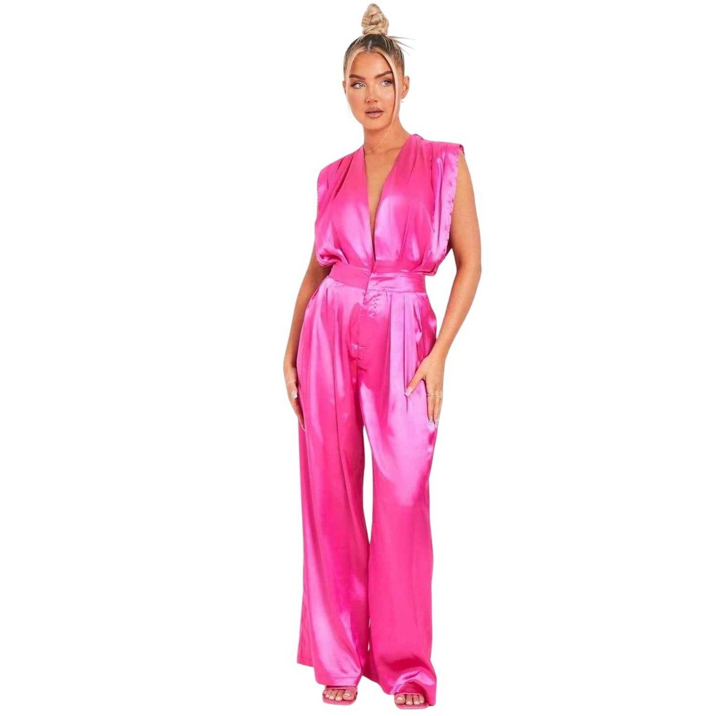 Pink - Lifestyle - Missy Empire Womens-Ladies Wide Leg Sleeveless Jumpsuit