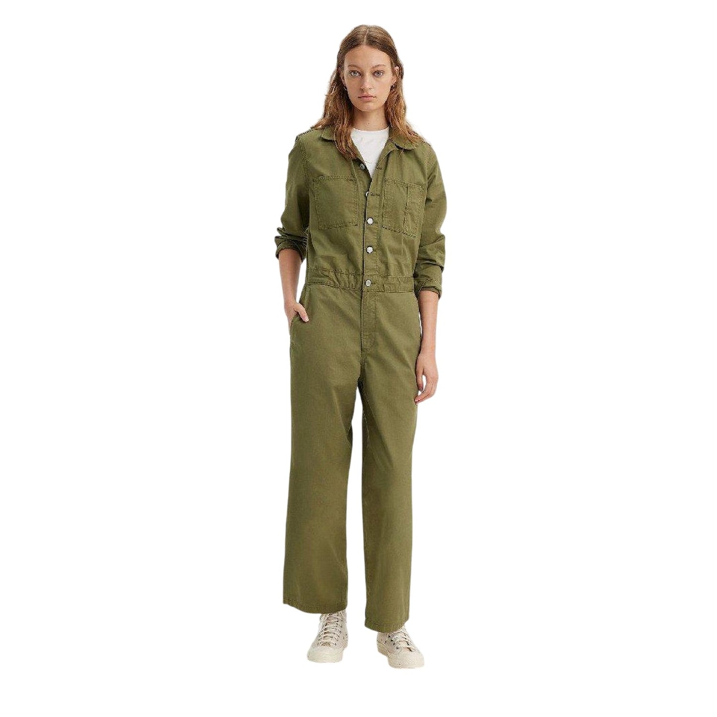 Olive Night - Side - Levis Womens-Ladies Iconic Denim Collared Wide Leg Long-Sleeved Jumpsuit