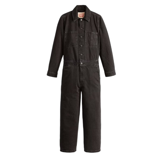 Black - Front - Levis Womens-Ladies Iconic Denim Collared Wide Leg Long-Sleeved Jumpsuit