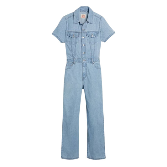 Blue - Front - Levis Womens-Ladies Denim Short-Sleeved Jumpsuit