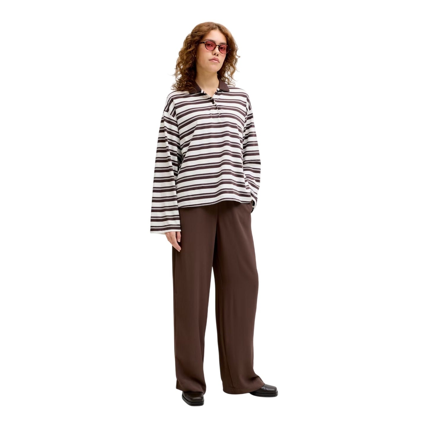 Brown - Side - JJXX Womens-Ladies Lia Relaxed Fit Trousers