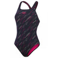 Black-Pink - Front - Speedo Womens-Ladies Hyperboom Medalist All-Over Print One Piece Swimsuit