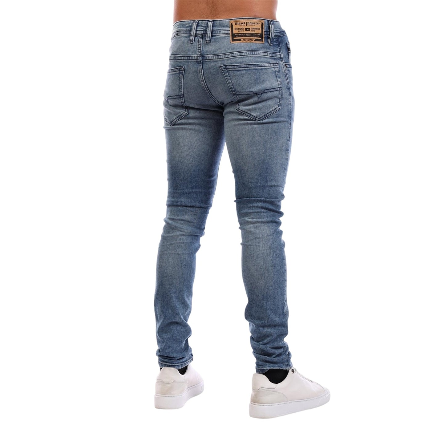 Blue Denim - Back - Diesel Mens Washed Denim 5 Pockets Straight Leg Jeans