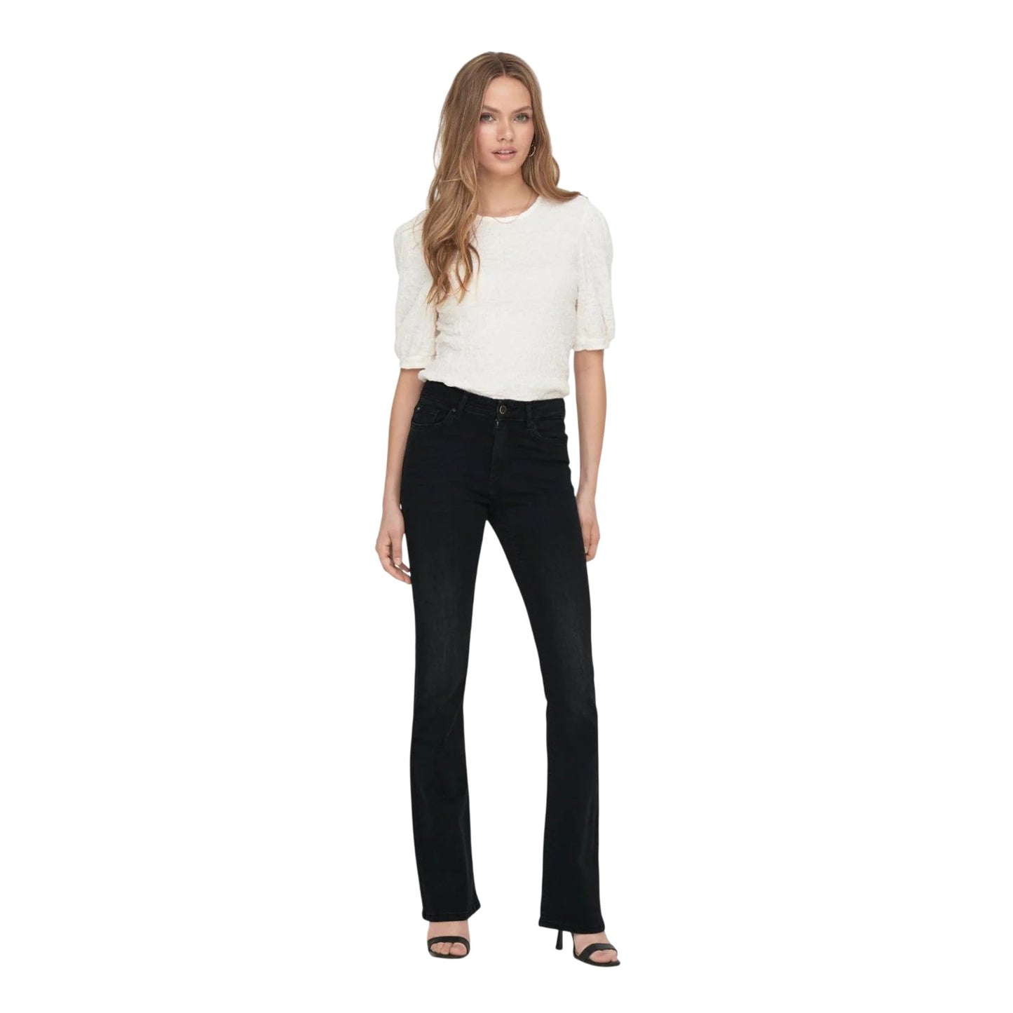 Washed Black - Side - Only Womens-Ladies Denim Wide Leg Regular Jeans
