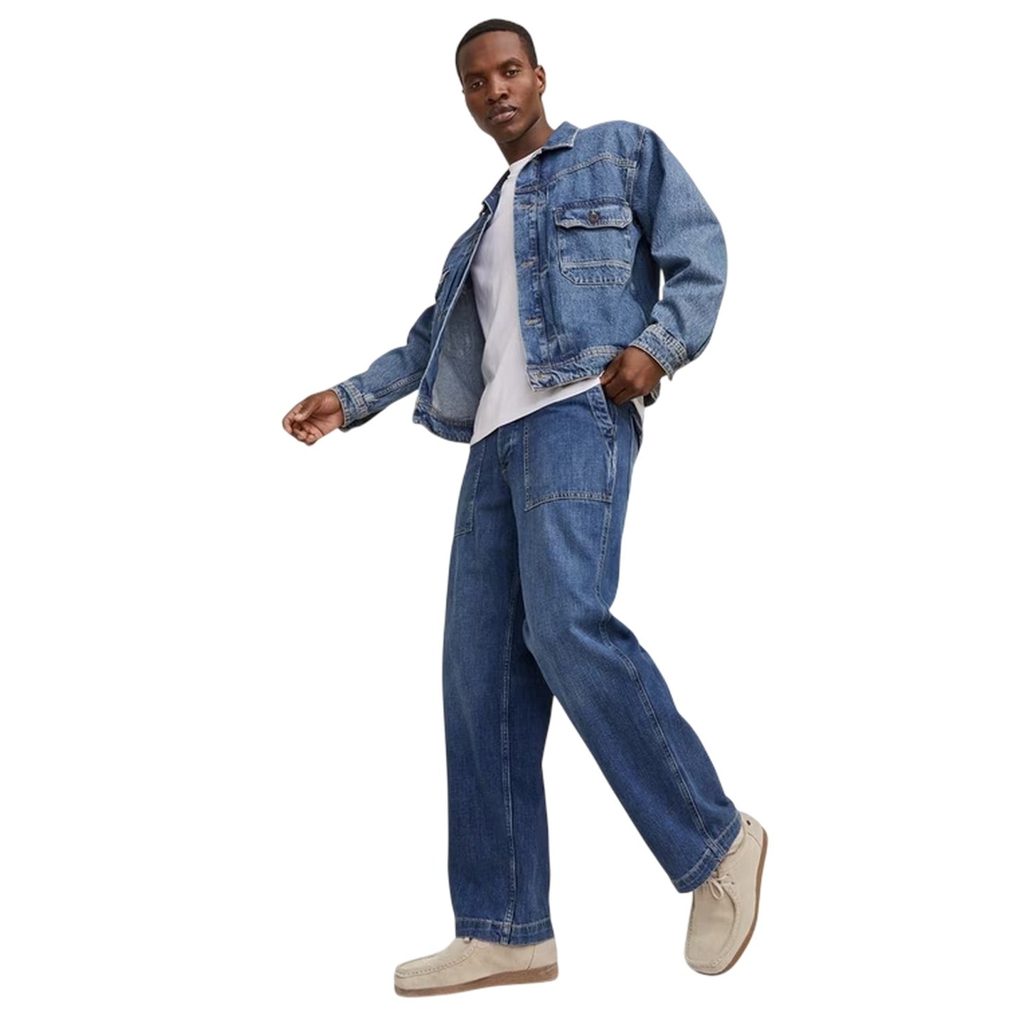 Blue Denim - Side - Jack And Jones Mens Denim Carpenter Wide Leg Relaxed Fit Jeans