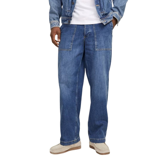 Blue Denim - Front - Jack And Jones Mens Denim Carpenter Wide Leg Relaxed Fit Jeans