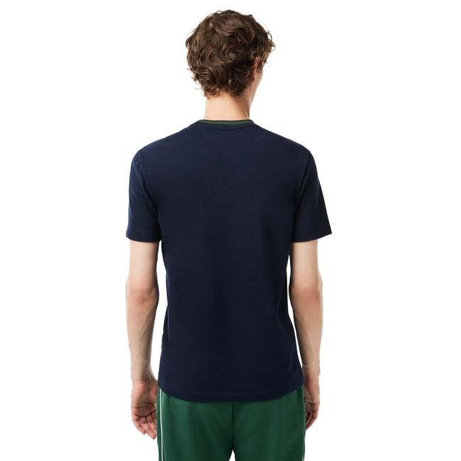 Blue - Side - Lacoste Mens Stripe Pique Stretch T-Shirt