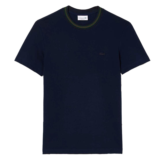 Blue - Front - Lacoste Mens Stripe Pique Stretch T-Shirt