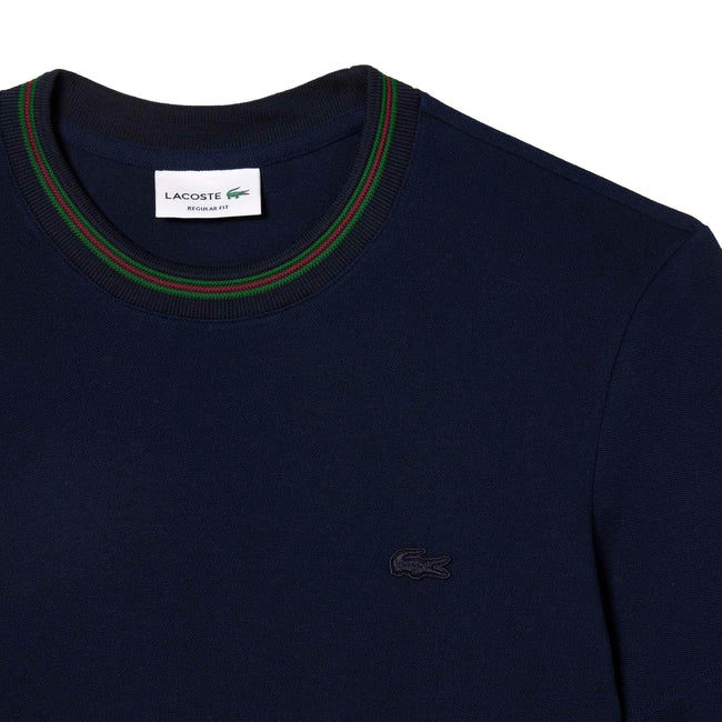 Blue - Back - Lacoste Mens Stripe Pique Stretch T-Shirt