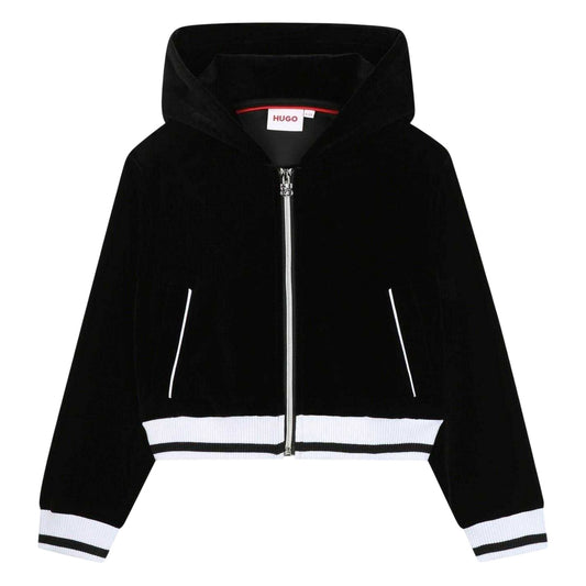 Black Melange - Front - Hugo Childrens-Kids Velour Cropped Jacket