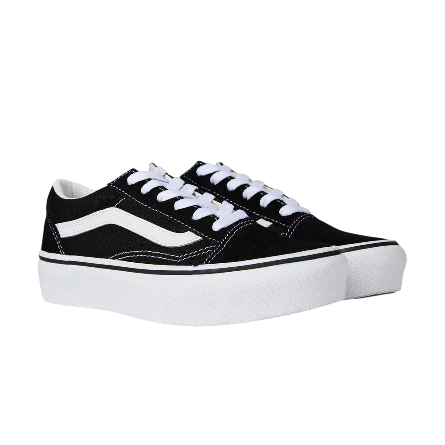 Black-White - Lifestyle - Vans Childrens-Kids Old Skool Side Stripe Platform Trainers