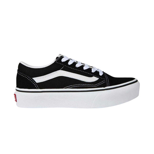 Black-White - Front - Vans Childrens-Kids Old Skool Side Stripe Platform Trainers