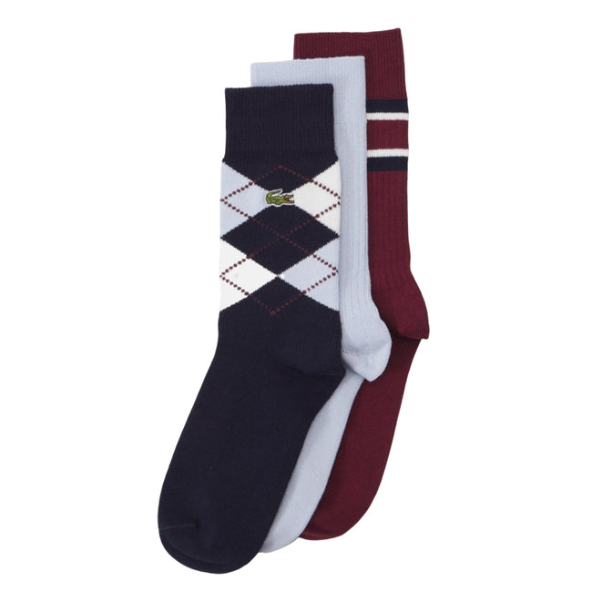 Multicoloured - Front - Lacoste Unisex Adult Cotton Crew Socks (Pack of 3)