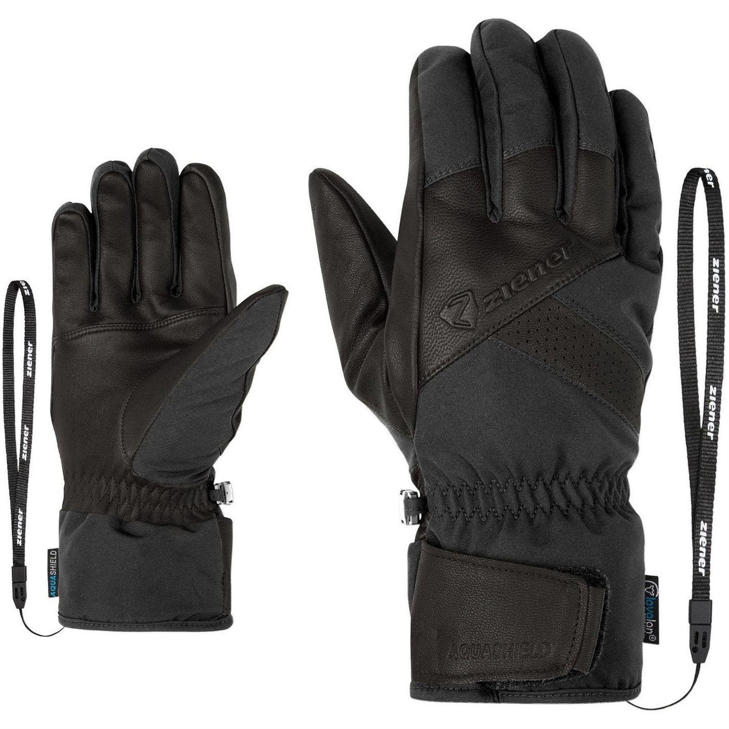 Black - Side - Ziener Unisex Adult Getter Leather Ski Gloves