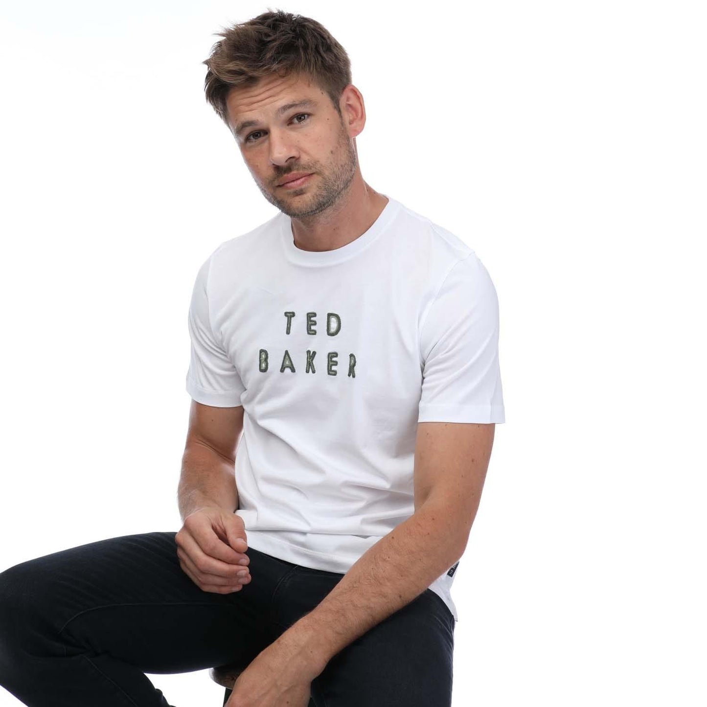 White - Lifestyle - Ted Baker Mens Lough Embroidered T-Shirt