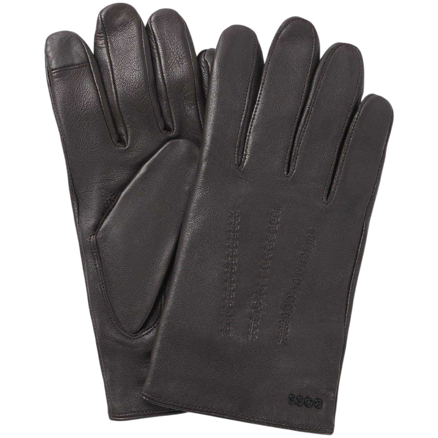 Medium Brown - Lifestyle - Boss Mens Hainz Me Fleece Leather Gloves