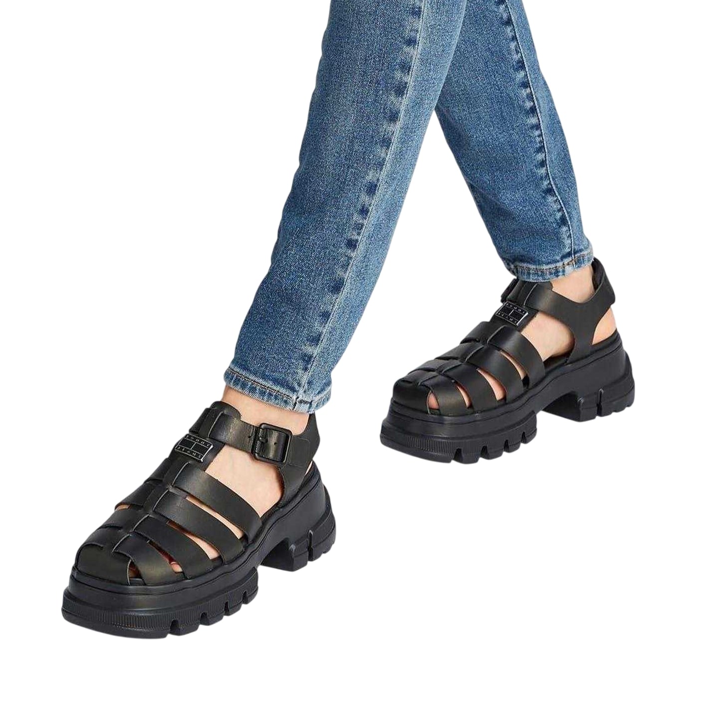 Black - Pack Shot - Tommy Jeans Womens-Ladies Fisherman Leather Platform Sandals