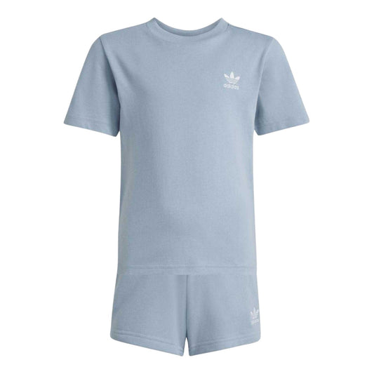 Blue - Front - Adidas Childrens-Kids Logo Cotton T-Shirt & Shorts Set