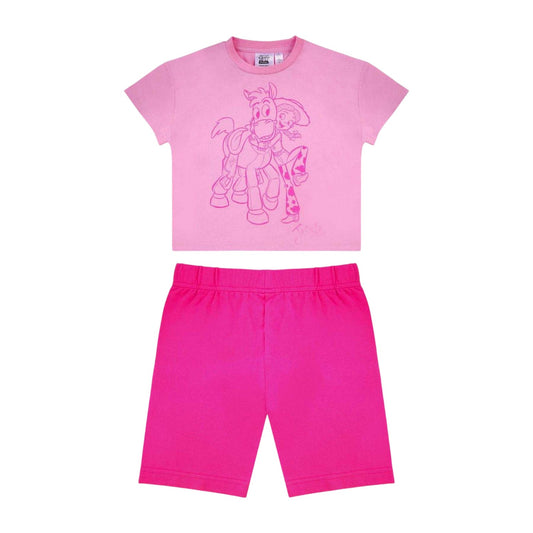 Pink - Front - Toy Story Childrens-Kids Jessie & Bullseye Cotton Blend T-Shirt & Shorts Set