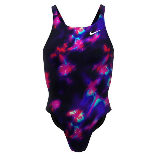 Black - Front - Nike Womens-Ladies Floral Pattern One Piece Swimsuit