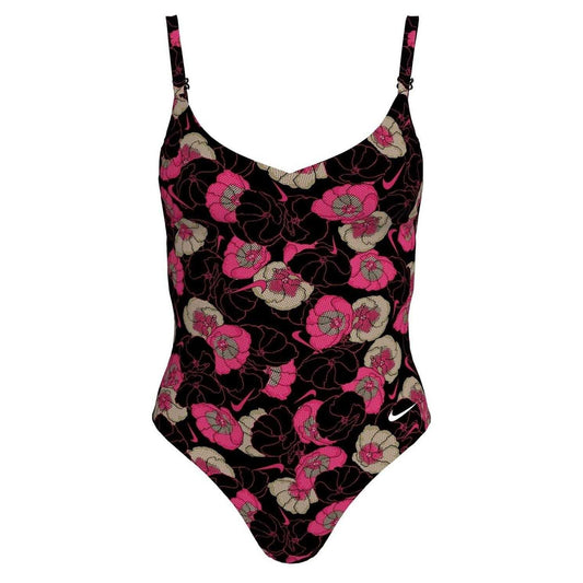 Midnight Navy - Front - Nike Womens-Ladies Floral Pattern One Piece Swimsuit
