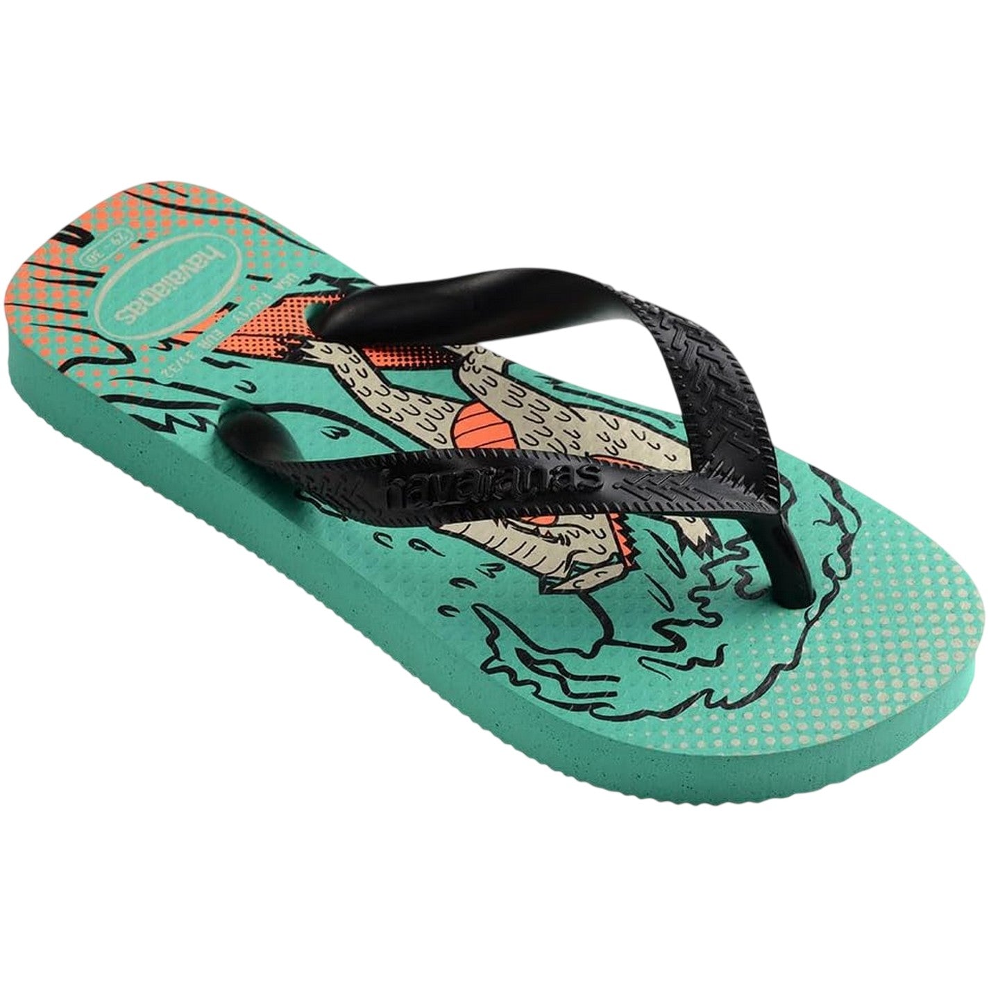 Green-Black - Side - Havaianas Childrens-Kids Cartoon Flat Flip Flops