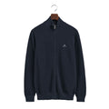 Navy - Front - Gant Mens Cotton Pique Zipped Cardigan