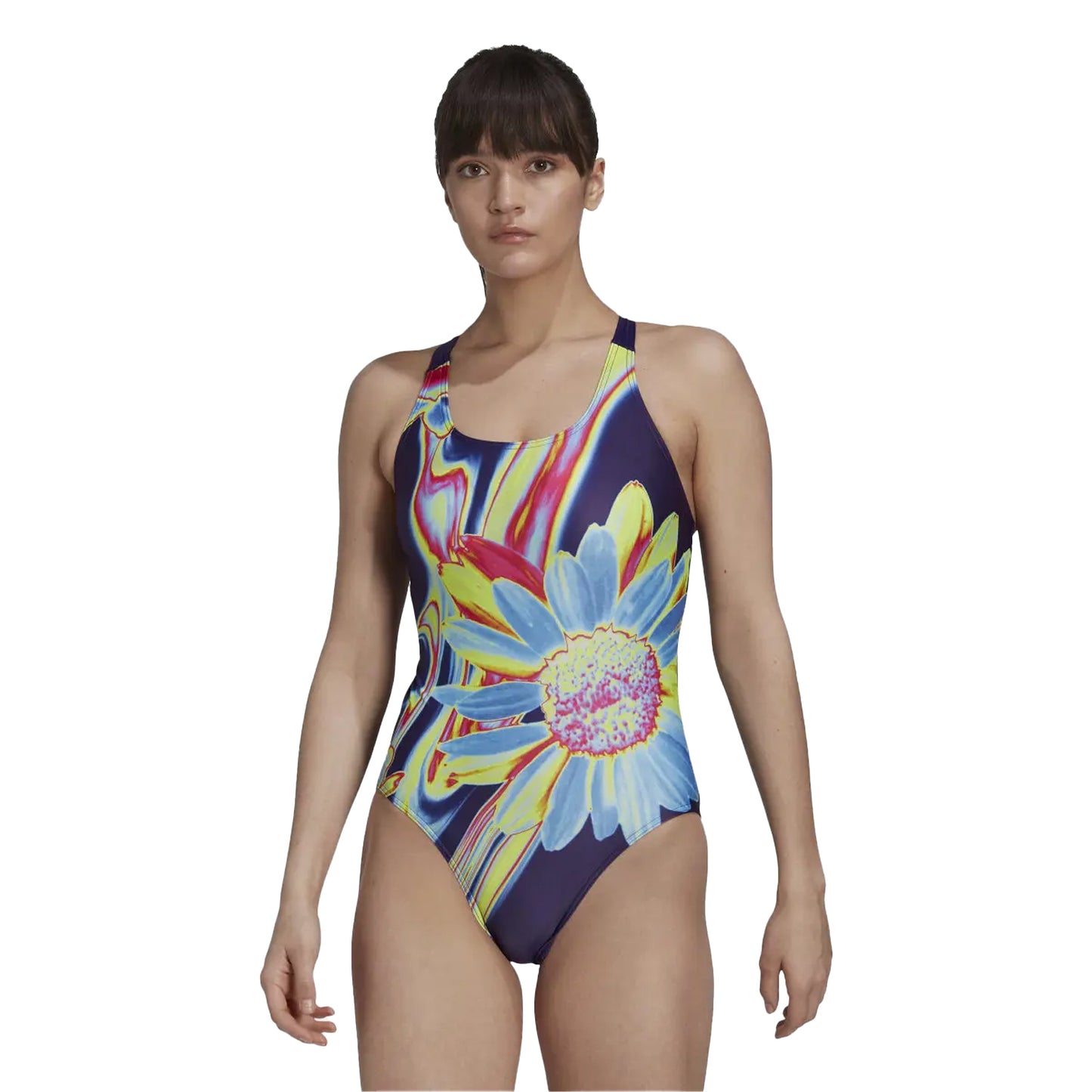Purple - Side - Adidas Womens-Ladies Positivisea One Piece Swimsuit