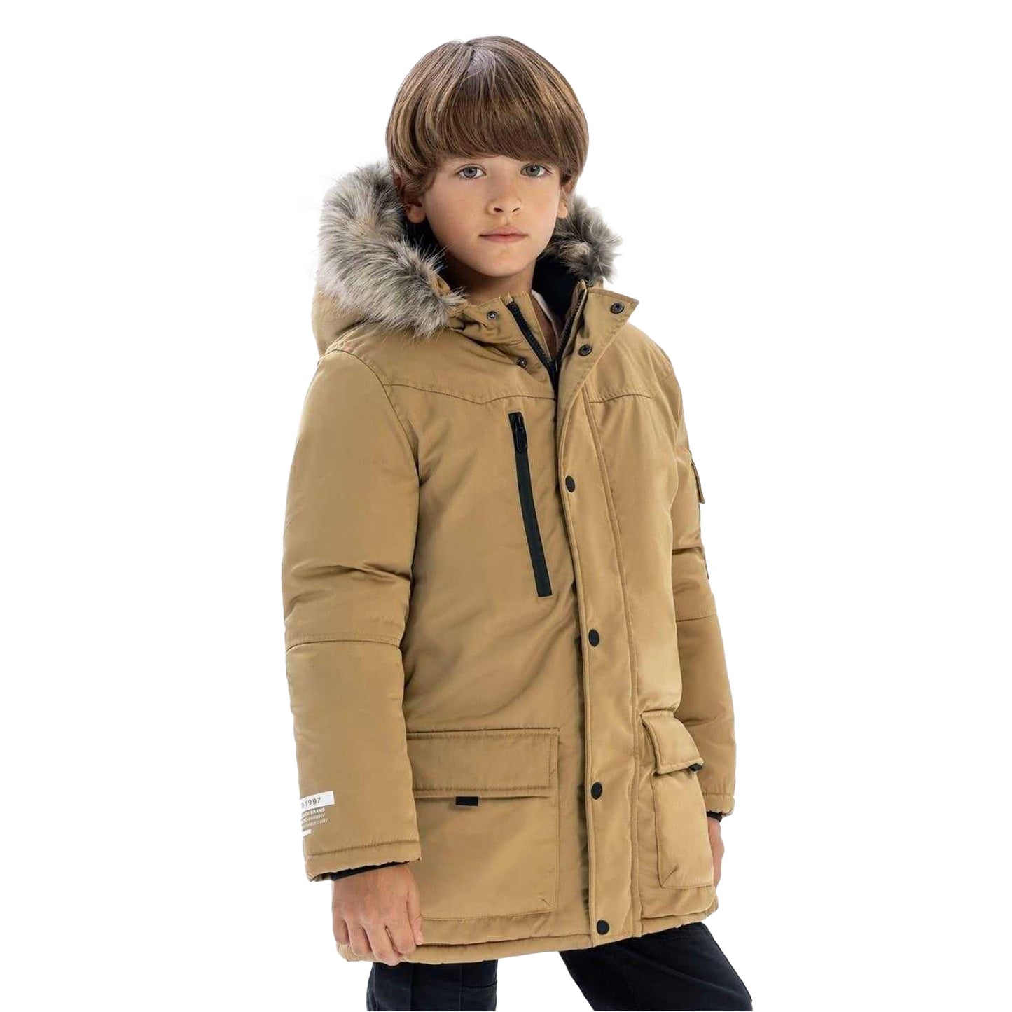 Camel - Pack Shot - Minoti Childrens-Kids Faux Fur Parka