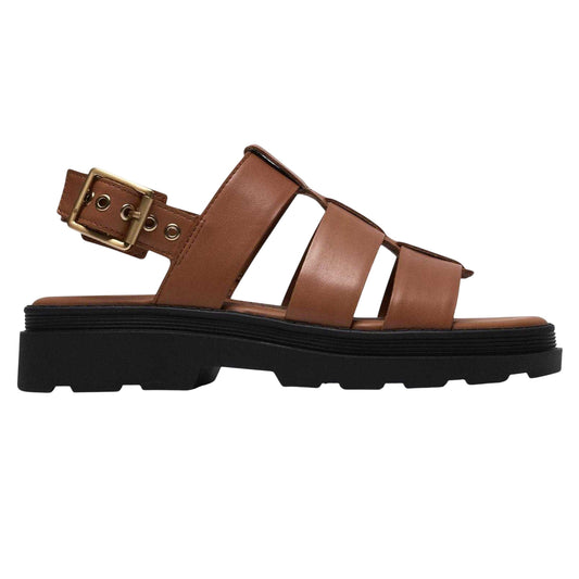 Tan - Front - Clarks Womens-Ladies Orinoco3 Fisherman Leather Chunky Sole Flat Sandals