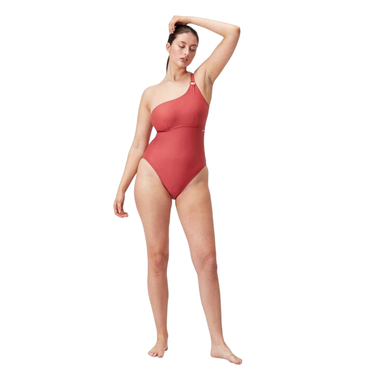 Brown - Pack Shot - Speedo Womens-Ladies Asymmetric One Piece Swimsuit