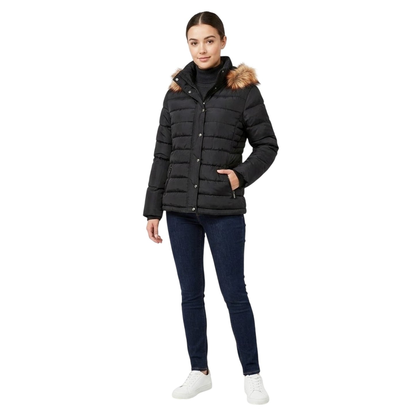 Black - Lifestyle - I Saw It First Womens-Ladies Faux Fur Detachable Hood Parka