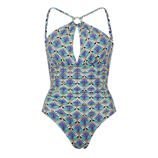 Deco Rose - Front - Biba Womens-Ladies High-Neck One Piece Swimsuit