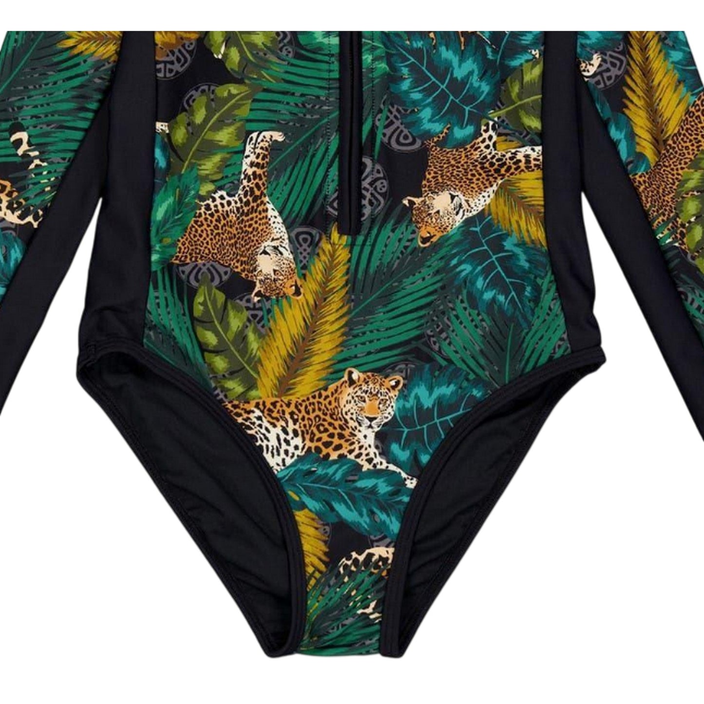 Black - Lifestyle - Biba Girls Animal Print Long-Sleeved Rash Guard Swimsuit