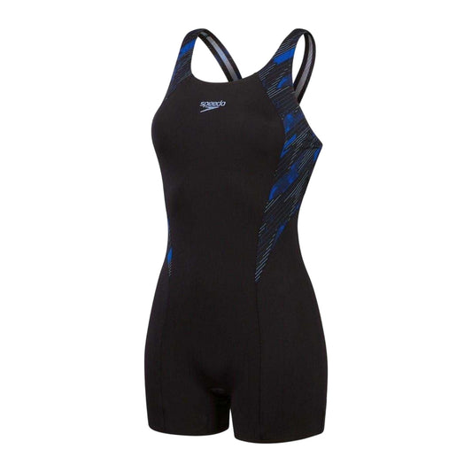 Black-Blue Print - Front - Speedo Womens-Ladies Hyperboom Splice Legsuit